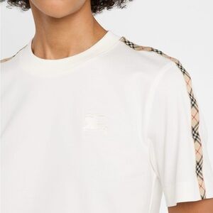 Burberry Women's White Check Trim Cotton Boxy Tee T-Shirt, Size XL